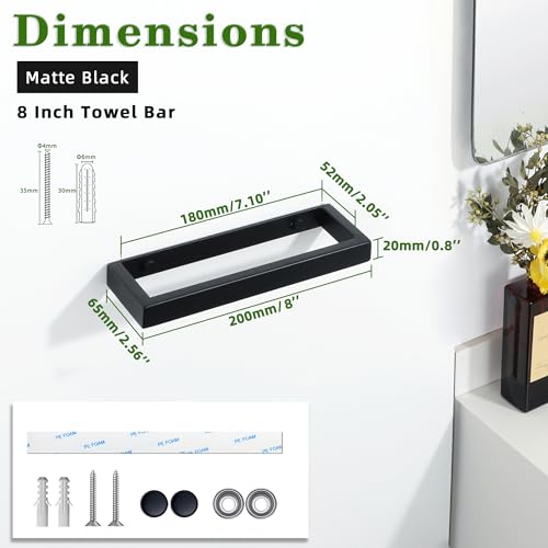 Alise 8 Inch Hand Towel Holder Black Towel Bar for Bathroom Wall Mounted - color: Black, size: 8-Inch