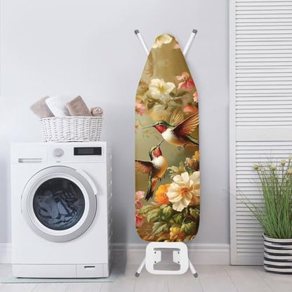 Hummingbird Flower Cover for Ironing Board 15x54 Inch Standard Size Iron Board Cover with Elastic Edge Universal Fit, Hook and Loop Design - color: Hummingbird Flower