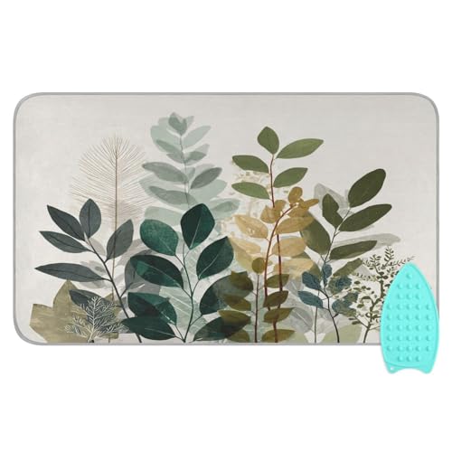 Beige Boho Style Leaves Ironing Mat Portable Ironing Pad Blanket with Silicone Iron Rest for Table Top Travel Heat Resistant Double-Side Using Large 47x28 Inch Foldable - color: Beige Boho Style Leaves