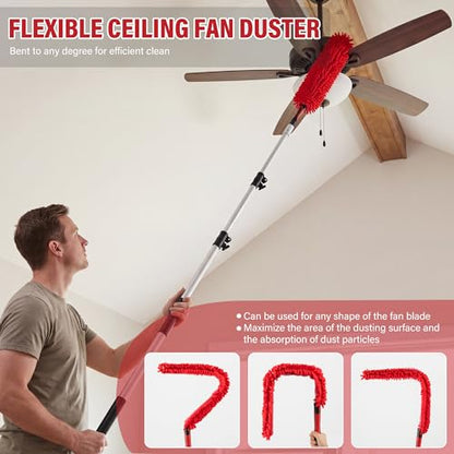 8 FT Cobweb Duster with Extension Pole, 12 FT High Reach Ceiling Fan Cleaner Duster for Home, 2.6-8 FT Extendable Pole with 3 Pcs Dusting Tools, Cubweb Duster, Feather Dusters, Ceiling Fan Duster - size: 8 FT