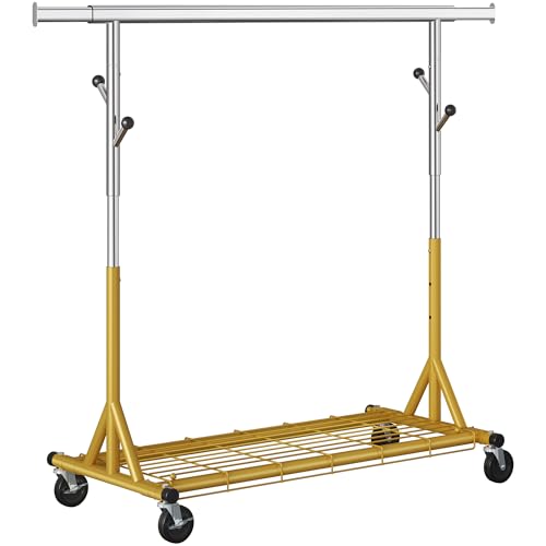 Gewudraw Clothes Rack Heavy Duty 530 LBS Capacity, Portable, Foldable, Gold - color: Gold, style: Single Rod