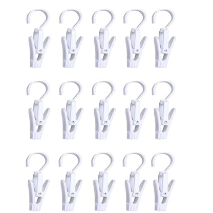 15 Pcs Super Strong Plastic Swivel Hanging Hooks, Curtain Clips, Clothes Pins, Beach Towel Clips, Home Swivel Laundry Clips for Hats, Pants, Towels, Socks, Pants - color: White 15