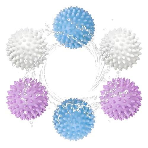 Reusable Dryer Balls Anti Static, 6 PCS Laundry Agitator Balls for Laundry, Blue Purple White Non-Toxic Washing Balls Tangle Free for Washer, Softens Fabrics, Prevents Tangles, Enhances Cleaning - size: 2.5in
