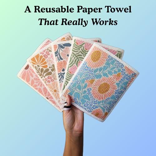 Palm & Peace Swedish Dishcloths for Kitchen - 5 Pack - Reusable Paper Towels - Super Absorbent, Non-Scratch, Washable, Sustainable, 100% Compostable Cleaning Cloths (Groovy Blooms) - color: Groovy Blooms