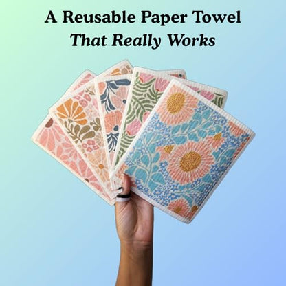 Palm & Peace Swedish Dishcloths for Kitchen - 5 Pack - Reusable Paper Towels - Super Absorbent, Non-Scratch, Washable, Sustainable, 100% Compostable Cleaning Cloths (Groovy Blooms) - color: Groovy Blooms
