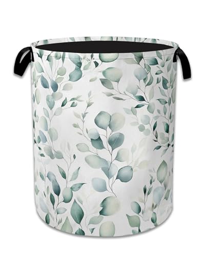 Eucalyptus Spring Botanical Laundry Basket,Foldable Oxford Cloth Laundry Hamper with Handles, 20.8"x16" Tote Bag Clothes Storage Bucket for Laundry Room/Bathroom/Bedroom/Dormitories - color: Eucalyptus Spring Botanical