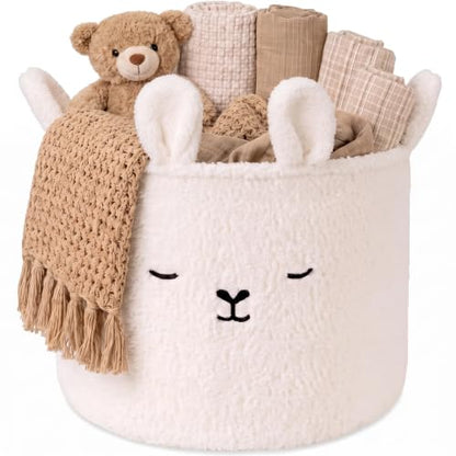Novabright Sherpa Bunny Nursery Storage Basket Laundry Hamper with Handles