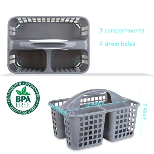 Portable Shower Caddy Basket Plastic Storage Basket with Compartments Grey - color: Grey