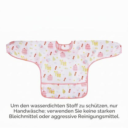 PandaEar (3 Pack Long Sleeve Bibs| Waterproof Full Sleeve Bib for Baby Infant Toddler 6-36 Months - style: Cake Bunny Giraffe Girl