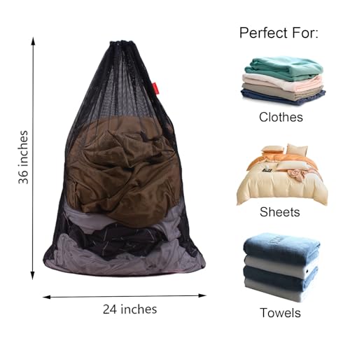 2 Pack Mesh Laundry Bags 24 x 36 Inches Drawstring Bag Black&White - color: Black&White