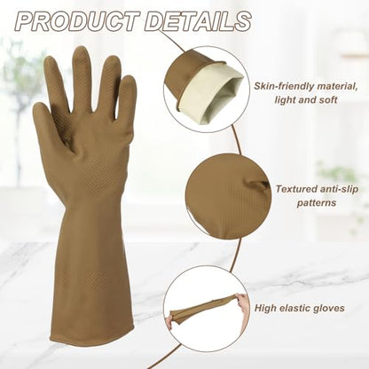 uxcell Rubber Cleaning Gloves, Reusable Household Dishwashing Long Rubber Gloves with Non-slip Grip - color: Brown, size: Medium