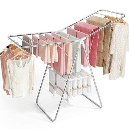 APEXCHASER Large Stainless Steel Clothes Drying Rack - color: White, size: 2 Wings