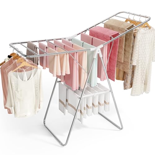 APEXCHASER Large Stainless Steel Clothes Drying Rack - color: White, size: 2 Wings