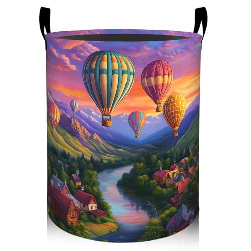 Colorful Hot Air Balloon Valley Laundry Basket 19.7"x15.7", Collapsible Dirty Clothes Waterproof Laundry Hamper Organizer Toy Storage Bin for Dorm Nursery Bathroom Decor - style: Hot Air Balloon03