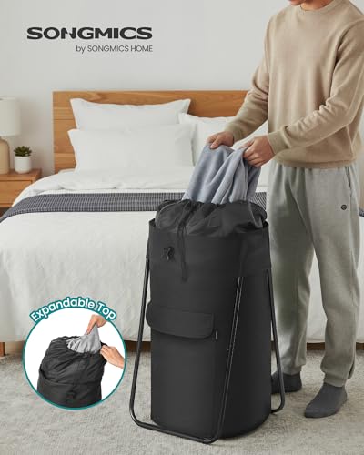 SONGMICS Laundry Bag, Laundry Backpack, Heavy-Duty, 31.7 Gallons (120 L) - color: Ink Black, style: 120 L with Stand