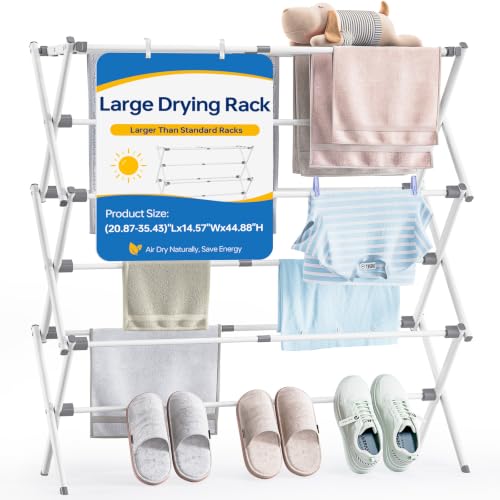APEXCHASER Extra Large Clothes Drying Rack, 14.57" D × 44.88" H - color: White, size: Small