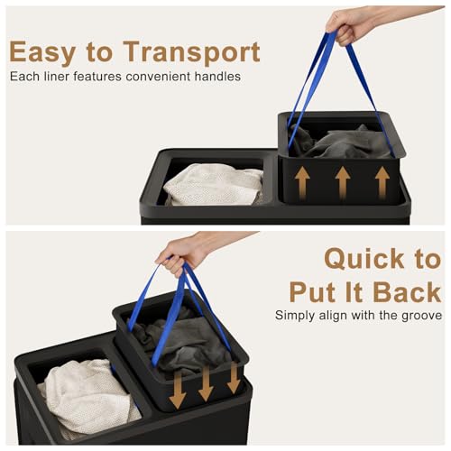 Double Laundry Hamper with Lid, 150L Large Laundry Basket 2 Compartments - color: Black