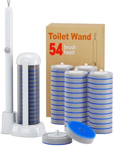 Ctime Disposable Toilet Brushes and Holder Set, 1 Pack with 54 Refills
