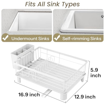 SNTD Dish Drying Rack for Small Kitchen Counter, 12.9" W x 16.9" L, White - color: White, size: 12.9" W x 16.9" L