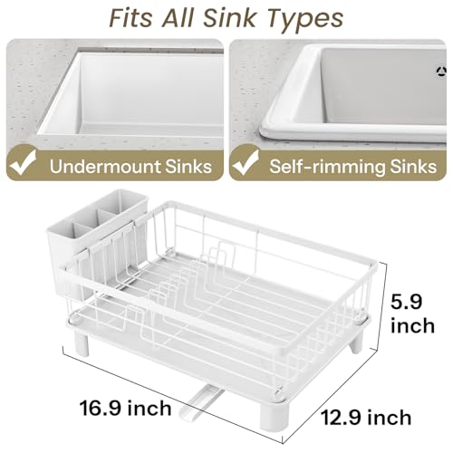 SNTD Dish Drying Rack for Small Kitchen Counter, 12.9" W x 16.9" L, White - color: White, size: 12.9" W x 16.9" L