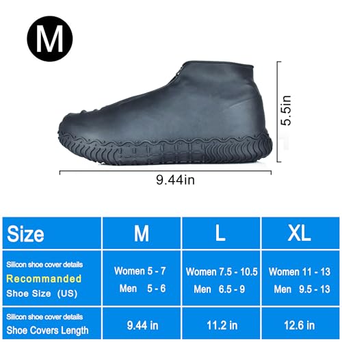 Shiwely Silicone Waterproof Shoe Covers, Upgrade Reusable Overshoes with Zipper, Resistant Rain Boots Non-Slip Washable Protection for Women, Men (M (Women 5-7, Men 5-6), Black) - color: Black, size: M (Women 5-7, Men 5-6)