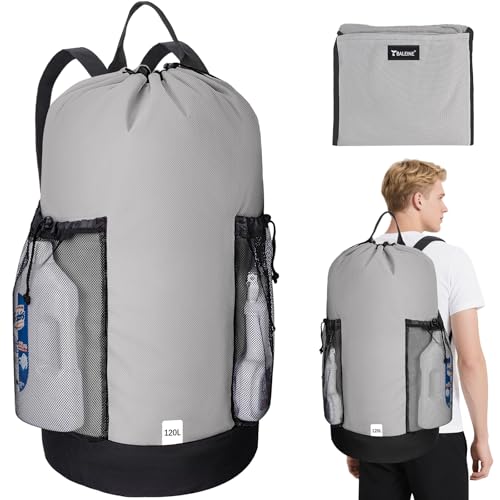 BALEINE 2PK 120L Laundry Bag Backpack, 900D Oxford Fabric Large Travel Laundry Bags with Shoulder Straps and 2 Mesh Pockets for College Dorm, Apartment, Laundromat (Gray, 120L) - color: Gray, size: 120L - 2PK