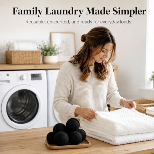Wool Dryer Balls, New Zealand Dryer Balls Drying Balls Fabric Softener Ball for Laundry（Pack of 6) (Black) - color: Black