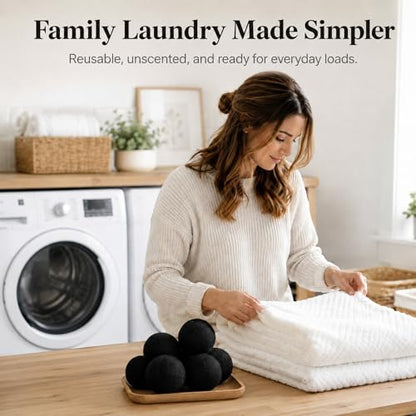 Wool Dryer Balls, New Zealand Dryer Balls Drying Balls Fabric Softener Ball for Laundry（Pack of 6) (Black) - color: Black