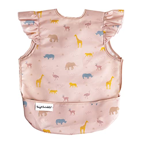 Tiny Twinkle Mess Proof Baby Bib for Girls | Waterproof Toddler Bib for Eating | Baby Apron for Feeding | Machine Washable | Perfect Shower Gift (Petite Safari, 6–24M) - color: Petite Safari, size: Small 6-24 Months