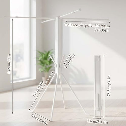 cjc Foldable Clothes Drying Rack, Extra Stable Heavy Duty Laundry Standing Dry Racks with 4 Retractable Drying Rods & 4 Shoe Racks, Space-Saving Collapsible for Indoor Outdoor White - color: White-4 Rods