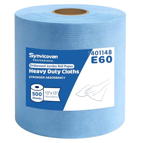 Embossed Jumbo Roll Industrial Cleaning Wipes, Lint-Free Super Absorbent Heavy Duty Cloths,Blue,1 Roll 500 Sheets, 10"×15" Per Sheet - color: Blue