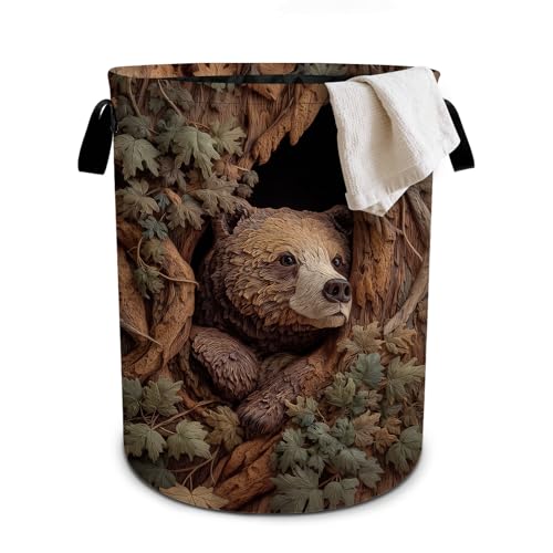 Bear Laundry Basket Collapsible Oxford Cloth Fabric Hamper,Tote Bag Portable Storage Bin for Bedroom Bathroom Laundry Room 19.6x15.7 Inch - color: Beer