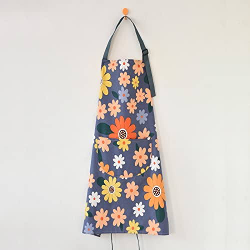2 Pack Floral Apron for Women with Pockets, Adjustable Cotton Chef Aprons for Kitchen, Cooking, BBQ & Grill - color: Blue/Flowers