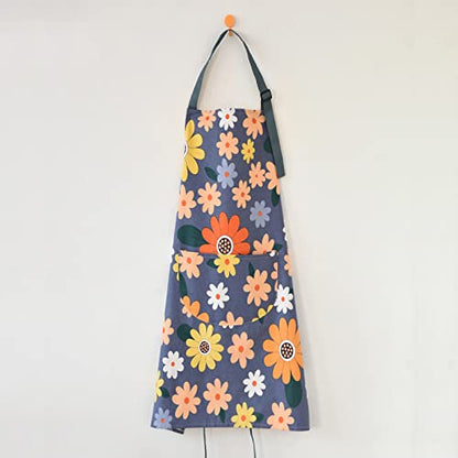 2 Pack Floral Apron for Women with Pockets, Adjustable Cotton Chef Aprons for Kitchen, Cooking, BBQ & Grill - color: Blue/Flowers