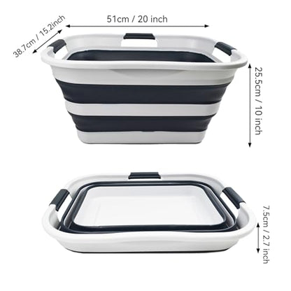 SAMMART 30L(8 gallon) Collapsible Plastic Laundry Basket - Foldable Pop Up Storage Container/Organizer - Space Saving Hamper/Basket - Water Capacity 24L(6.3 gallon) (1, Grey/Slate Grey) - color: Grey/Slate Grey