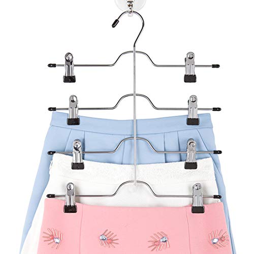 Tosnail 4 Pack 4 Tier Skirt Pants Clothes Hanger with Non Slip Clips, Space Saving Closet Organizer for Trouser, Slack, Jeans, Towels