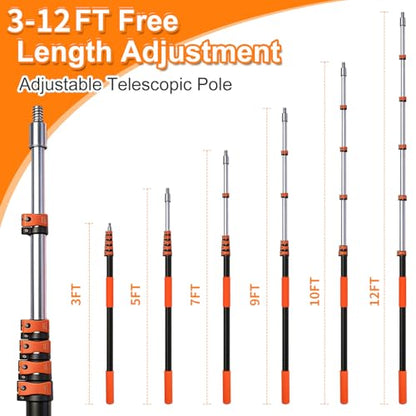 18FT High Reach Duster Kit with 3-12FT Flip-Lock & Screw Dual Locking Extension Pole, Cobweb Duster, Washable Ceiling Fan Cleaner & Window Squeegee for Glass & High Roof - size: 3-12FT
