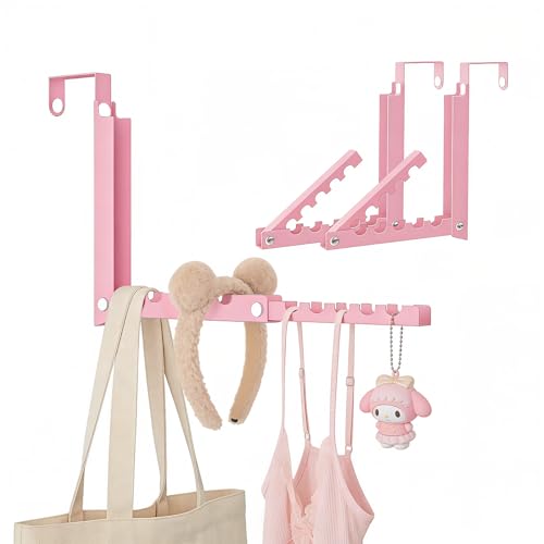 Pink Over the Door Hooks,Foldable Over the Door Hanger for Clothes - color: Pink-2