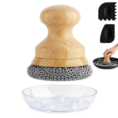 Scrubber for Cast Iron Pan, Pot Cleaner with 2 Scrapers,Chain Mail Cleaning Brush for Dishes, Pots, Pans, Griddles, Grills(Small Chain Mail) - size: Small Chain Mail