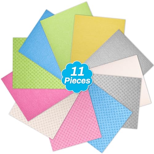 Lucomb 11 Pack Swedish Dish Cloths for Kitchen, Highly Absorbent Reusable Dishcloth Towels Cellulose Sponge Kitchen Rags for Drying Dishes Wiping Surfaces, Dishwasher Safe - color: 11 Pack- Multicolor