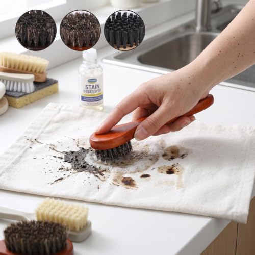 3 Pcs Wooden Laundry Stain Brush, Soft Bristle Brush Stain Remover Dauber Brushes with Round Head, Stain Tool Remover for Delicate Fabric, Cotton, Linens