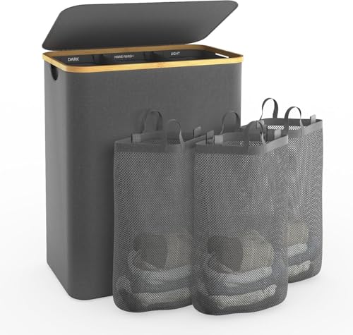Hampers for Laundry Basket with Lid, 160L Large Laundry Hamper 3 Section - color: Dark Grey, size: 160L
