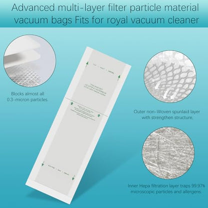 6 Pack Type A Vacuum Bags Compatible with Royal Upright Vacuum Cleaners