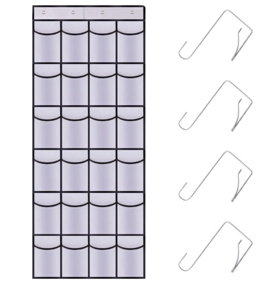 Over the Door Shoe Organizer,24 Mesh Pockets,Hanging Storage (White) - color: White, size: 58"x22"