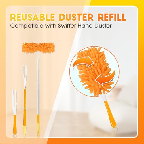 6Pcs Reusable Duster Refill Compatible with Swiffer Hand Duster +1 Handle, 360 Heavy Duty Duster Refills for Cleaning, Office, Ceiling Fan (6PCS+1Handle) - size: 6PCS+1Handle