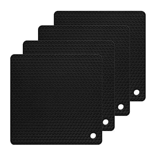 Silicone Trivets Mats, Silicone Hot Pads for Pot Holder, Square Trivets for Hot Dishes, Pots and Pans, Multipurpose Hot Pads for Kitchen Counter, Non Slip Heat Resistant Mats Set 4 Black - color: B01: Square-black