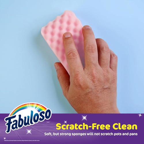Fabuloso Scratch-Free Kitchen Dish Sponges Purple Cellulose Scrubber Sponge with Scouring Pad Dishes Pots Pans Counters and Sinks Tough on Messes 4.25 x 2.75 x 1.25 IN 4 Count 2 Pack Extended Supply - color: Purple, size: 4 Count (Pack of 2)