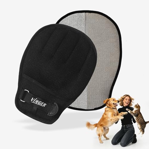 VINGER Pet Hair Removal Glove for Cats & Dogs, Electrostatic Pet Hair Gloves with Adjustable Wristband, Five-Finger Magic Brush Remover Tool for Laundry, Carpet, Couch, Car Seats & Clothing (Black) - color: Midnight Black