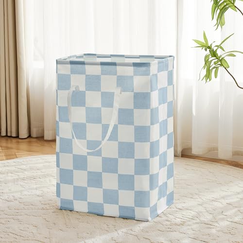Checkered Laundry Hamper, Pack of 2, Large Pastel Blue Collapsible Cloth Hampers Basket for Storage Organization Cute Aesthetic, 2 x 75L - color: Blue