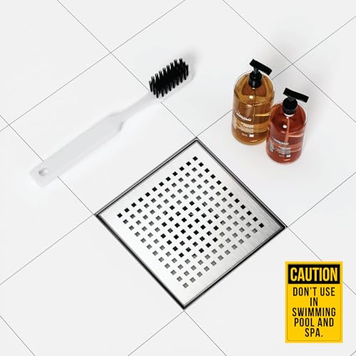 Neodrain 6" Brushed Square Shower Drain with Quadrato Pattern Grate - color: Brushed, size: 6 In